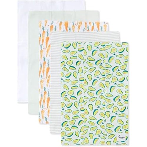 Burts Bees Baby Infant Burp Cloths, 100% Organic Cotton Extra Absorbent Soft Fabric Drool Cloths, 5-Pack Newborn Must-Have Essential Large Burping Cloths, One Size 17 x 11.75 Inches