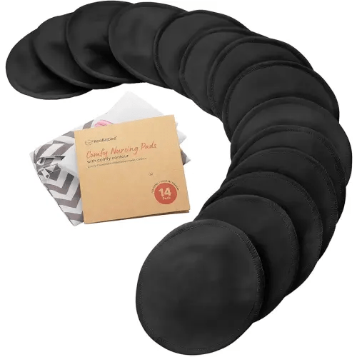 Bamboo Viscose Nursing Pads - 14 Washable Organic Breastfeeding Pads, Wash Bag, Reusable Breast Pads for Breastfeeding, Nipple Pads for Breastfeeding, Breastfeeding Essentials(Midnight Black, L 4.8")