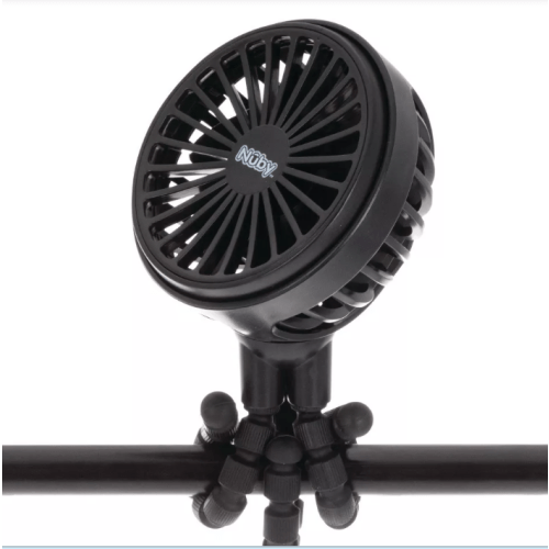 Nuby Portable 3 Speeds Usb Rechargeable Stroller Fan - Black