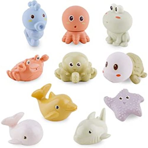 Mold Free Bath Toys for Babies 6-12 Months - 10PCS Bath Squirt Toys Silicone Ocean Animals Bathtub Float Toy for Water Play Kids Preschool Education Toy Learning Skills for Bathroom