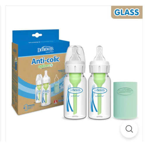 Dr. Brown’s Natural Flow® Anti-Colic Options+™ Narrow Glass Baby Bottle with Silicone Sleeve, 2-Pack
