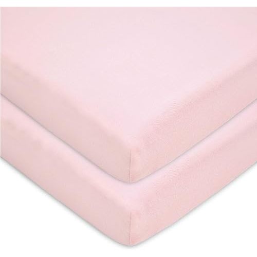 American Baby Company 2 Pack 100% Natural Cotton Fitted Mini Crib Sheets 38" x 24" - Soft & Breathable Small Nesting Portable Sheets, Fits Pack N Play Mattresses, Pink, for Boys & Girls