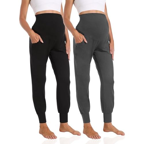 Foucome Women's Maternity Pants Stretchy Jogger Sweatpants Comfy Casual Pregnancy Workout Lounge Pants with Pockets