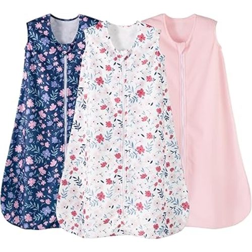 david's kids 3 Pack Warm Micro Fleece Baby Sleep Sack 6-12 Months, Soft Baby Wearable Blankets with 2-Way Zipper, Comfy Winter Sleeping Bags for Infant Newborn Girls Neutral, Medium Size, Floral