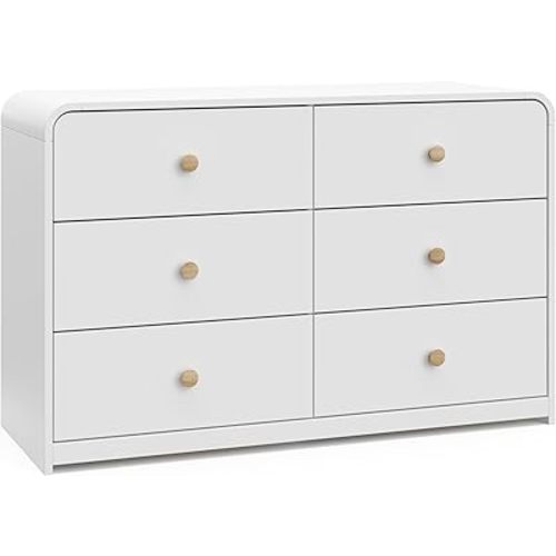 Storkcraft Santos 6 Drawer Bedroom Dresser (White & Natural) – GREENGUARD Gold Certified Dresser for Kids Bedroom with Interlocking Drawer System