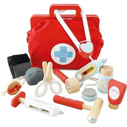Le Toy Van - Kids Wooden Educational Pretend Play Honeybake Doctor's Medical Play Set Kit | Kids Pretend Play Role Play For Boys And Girls | 3 Year Old +, 8.66" x 5.70" x 5.90" (TV292)