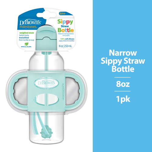 Dr. Brown's Milestones Sippy Straw Bottle with Silicone Handles - Green - 8oz