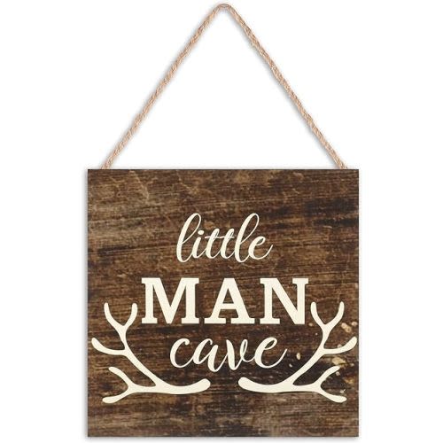 Little Man Cave Wood Sign Decor Home Vintage Little Man Cave Antlers Wood Pallet 7 x 7 Inch Rustic Brown Wall Hanging Sign Farmhouse Wall Decor for Baby Home Bedroom Living Room