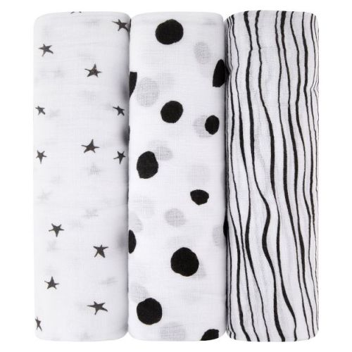 Ely's & Co. Cotton Muslin Swaddle Blanket B&w Abstract Combo 3 Pack
