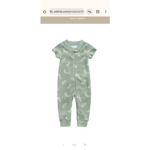 100% Organic Cotton Zip Footless Short Sleeve Pajamas - Feather Green – Owlivia