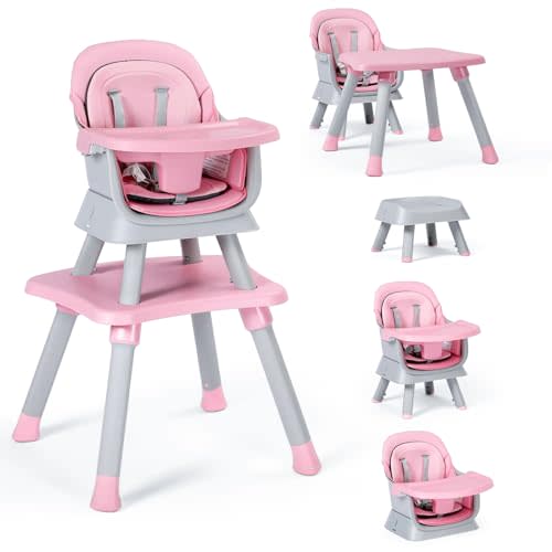 TODEFULL Baby High Chair, 8 in 1 Convertible Highchairs for Babies and Toddlers, Children Dining Booster Seat/Kids Building Block Table for Girls Boys, Baby Seat with Removable Tray, Pink