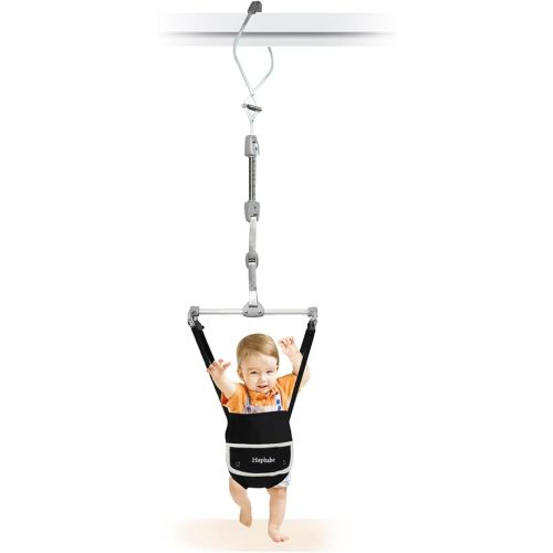 Baby Door Jumper with Adjustable Strap and Seat, Baby Doorway Jumper with Walking Harness Function, Ideal Gift for Infant, Black