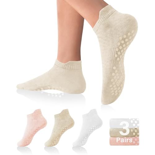 DIBAOLONG Pilates Socks with Grips for Women Yoga Socks Non Slip Barre Hospital Socks 6-Pairs Grippy Ankle Socks