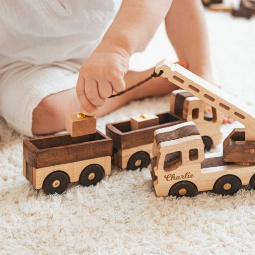 Wooden Toy Construction Cars With Names. Personalized Birthday Boy Gifts. Sensory Toys For Toddler. Fidget Toys. Kids Pretend Play Toys.