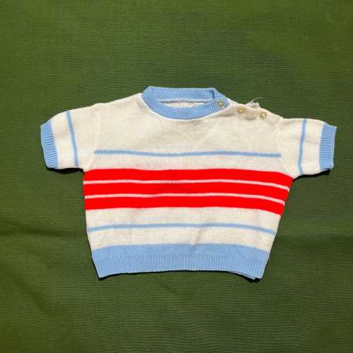 Vintage 70s/80s Kids/Toddler Soft Spun Striped Knit Top Shirt Blue Red White Size 18 Months