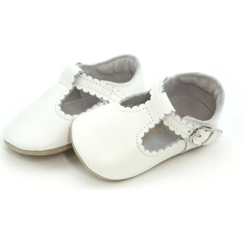 Elodie Scalloped T-Bar Crib Mary Jane, White - L'Amour | Maisonette