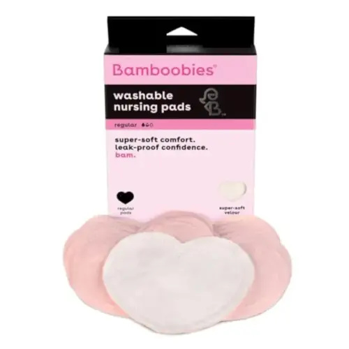 Bamboobies Women’s Nursing Pads, Reusable and Washable for Daily Use, Leak-Proof Pads for Breastfeeding, Pink, 12 Pads