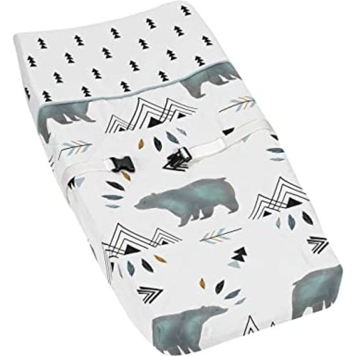 Sweet Jojo Designs Bear Mountain Boy Baby Changing Pad Cover – Infant Newborn Diaper Table Change Mat Sheet - Slate Blue Black and White Woodland Forest Mountains Arrows