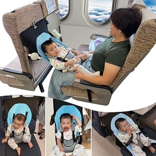 Baby Airplane Bed, Baby Travel Essentials for Flying, Toddler Airplane Seat Extender Must Haves, Plane Portable High Chair Harness Seat for Infant (Blue)