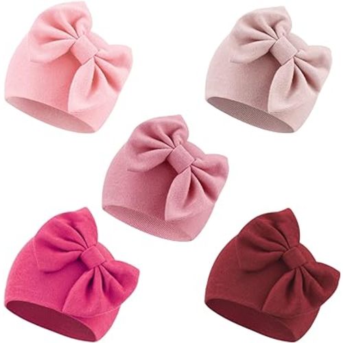 DRESHOW BQUBO Newborn Baby Hats Hospital Hat Baby Cotton Beanie Infant Bow Hats for 0-6/6-24 Months