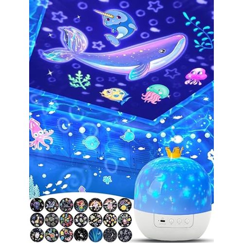 21 Sets of Films, Projector Night Light for Kids Bedroom, Ceiling, Baby Night Light Projector, Star Galaxy Projector for 1-14 Years Old Baby Girls with 360° Rotation for Christmas, Nursery, Room Decor