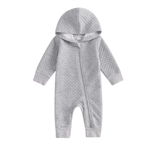 BemeyourBBs Newborn Baby Boy Girl Fall Winter Clothes Zipper Hooded Romper Cute Long Sleeve Jumpsuit Warm One Piece Outfit