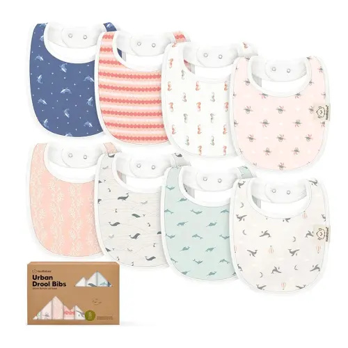 8-Pack Organic Baby Bibs for Boys, Girls - Soft Cotton Drooling and Teething Bibs for Baby Girl & Boy, Extra Absorbent, Easy to Clean & Put On for Toddler, Newborn, Infant 0-24 Months (Marine Muse)