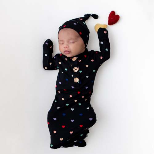 Knotted Gown with Hat Set in Midnight Rainbow Heart