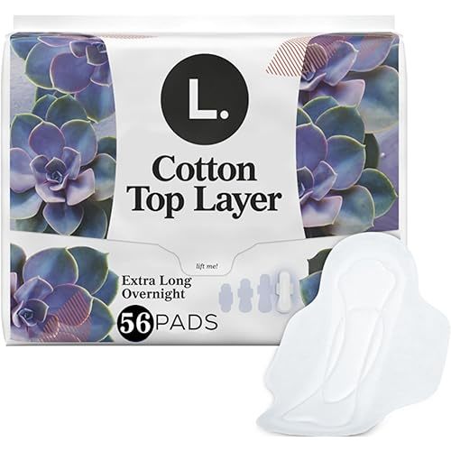L. Maxi Organic Cotton Topsheet Extra Long Overnight Pads, 28 Count x 2 (56 Count Total) (Packaging May Vary)