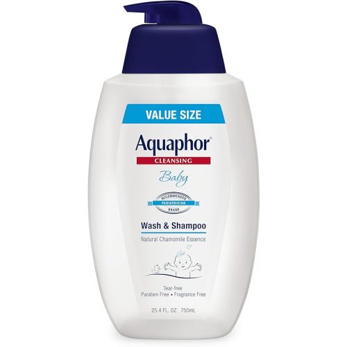 Aquaphor Baby Wash and Shampoo, Unscented Baby Shampoo and Wash, 25.4 Fl Oz Pump Bottle