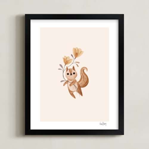 Squirrel With Flowers Limited Edition Nursery Art Print by Vivian Yiwing