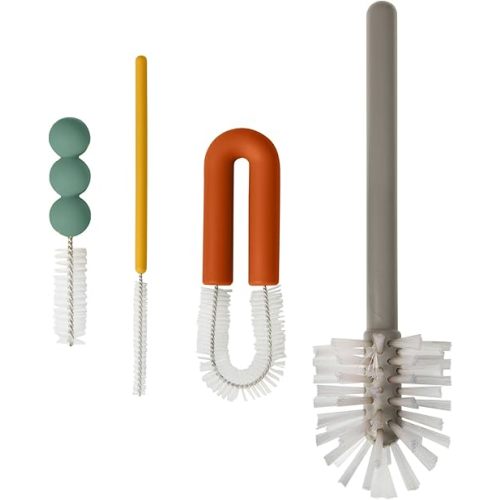 Boon Mod Replacement Baby Bottle Brushes - Includes Bottle Cleaner Brush, Straw Cleaner Brush, Nipple Brush and Detail Brush for Baby Bottles - Newborn Essentials - Deco - 4 Count