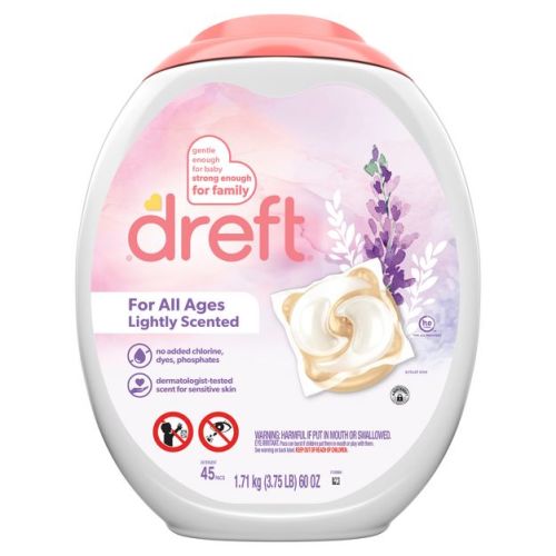 Dreft Original Lightly Scented HE Laundry Detergent Pods 45 Pacs - 60oz: Dermatologist-Tested Hypoallergenic Formula