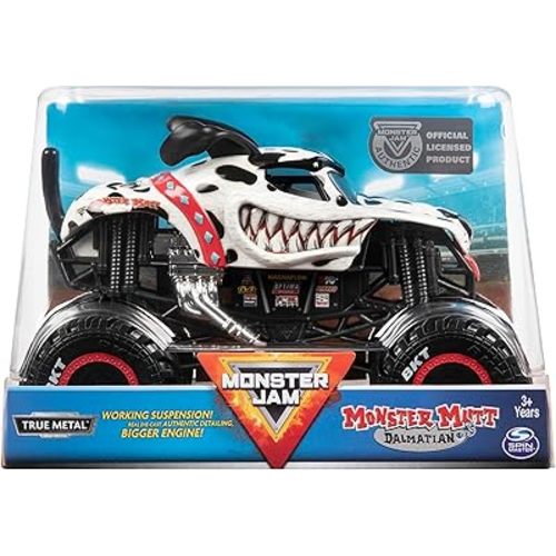 Monster Jam, Official Monster Mutt Dalmatian Monster Truck, Die-Cast Vehicle, 1:24 Scale
