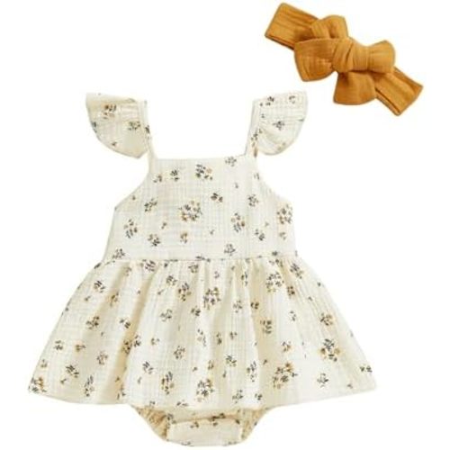 Baby Girl Romper 3 6 9 12 18M Jumpsuit Dress Playsuits Bodysuit+Headband Halter Infant Onesie Summer Clothes