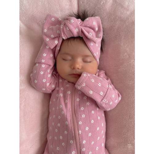 Pink Flower / Organic Pointelle Bow