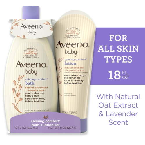 Aveeno Baby Calming Comfort Bedtime Unisex Infant Baby Gift Set with Wash and Lotion, Lavender Scent, 2 Items