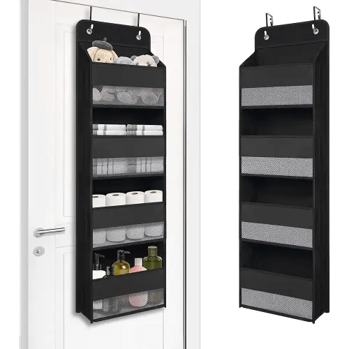 Heavy Duty Over Door Organizer, Wall Mount Hanging Organizer Storage with 4 Large Capacity Pockets, Closet Bathroom Nursery Bedroom Dorm, Toys Cosmetics Sundries and Baby Essentials, Black