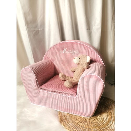 Customizable pink corduroy children&#39;s armchair - ROSIE