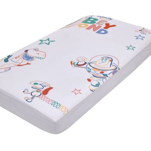 NoJo Disney Toy Story Green, Red, Blue and White "To Infinity and Beyond" Color Crazy Nursery Photo Op Fitted Crib Sheet