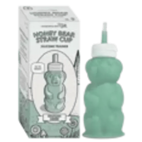 Legendairy Milk Honey Bear Silicone Straw Cup for Infants, Seafoam Green, 8 oz
