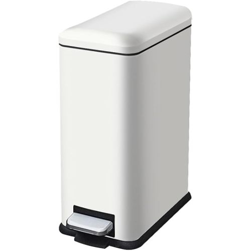 Bathroom Trash Can with Lid, 2.6 Gallon Trash Can with Removable Inner Bucket, Stainless Steel Pedal Garbage Can for Bathroom,Bedroom, Kitchen, Office,10 Liter Trash Can White Garbage Can