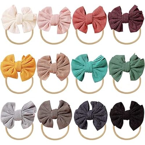 Globalsupplier inSowni 12 Pack Soft Stretchy Nylon Bow Headbands Hair Accessories for Baby Girls Toddlers Newborns Infants Kids