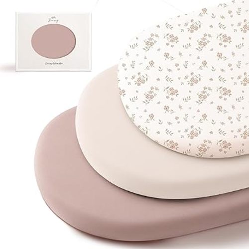 Konssy 3 Pack Stretchy Bassinet Sheets for Baby Girl Boy, Soft Breathable Baby Bassinet Mattress Sheets Fit for Hourglass Oval Cradle, Moses Basket Rectangle Mattress (Blossom)