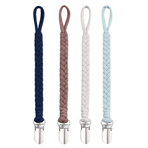 BBHLIFE Pacifier Clips for Baby boy, 4 Pack BPA Free Pacifiers Holders Leashes for Teether Toy or Soothie, Fits All Pacifiers Baby Teething Toys