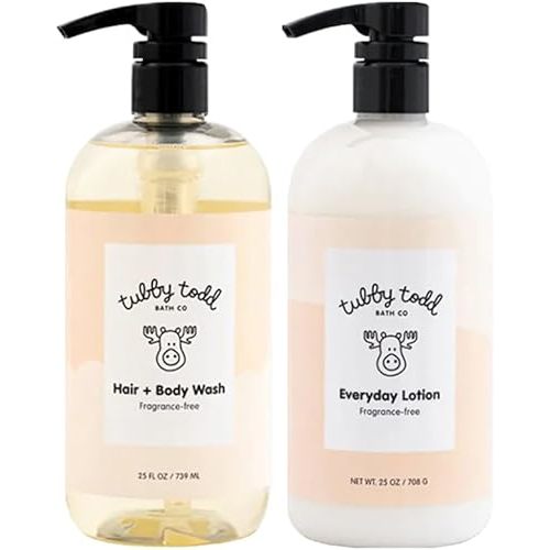 Tubby Todd Baby Bath & Skincare Kit - The Wash and Lotion Bundle - Baby Wash and Baby Lotion Gift Set - 25 Oz - Fragrance-Free