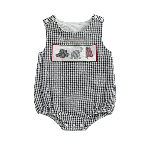 Ysfanwuxi Baby Girl Boy Football Outfit College Football Bubble Romper Sleeveless Plaid Overalls Bodysuit Game Day Clothes