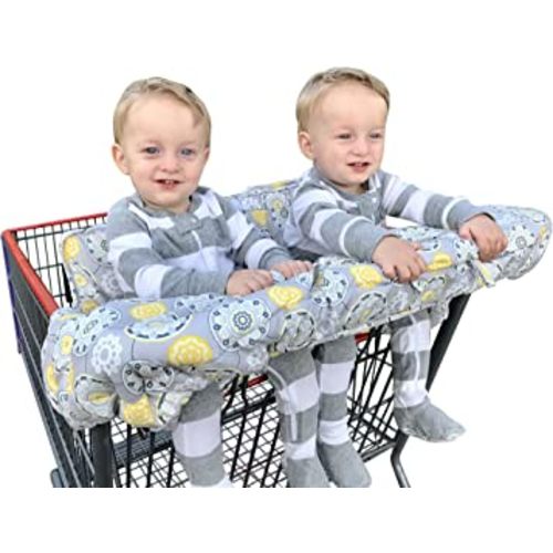 Twin Double Shopping Cart Cover for Baby Siblings with Carrying Case. Guaranteed to Fit Wholesale Warehouse Grocery Stores Like Costco SAMS Club (Gray Medallion)