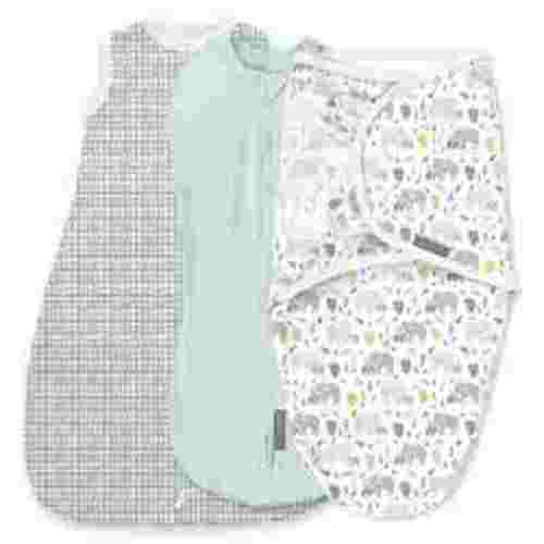SwaddleMe by Ingenuity Comfort Pack Baby Swaddle Set, Size 0-3 Months, Pod, Original Swaddle, Night Sack, 3pk - Baby Elephant