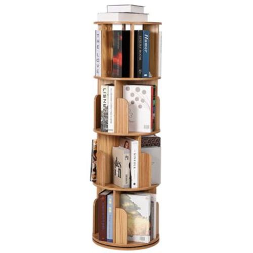 Wooden Rotating Bookshelf, 4-Tier 360¡ã Display Floor-Standing Bookcase, Multi-Functional Storage Organizer for Kids and Adults in Living Room